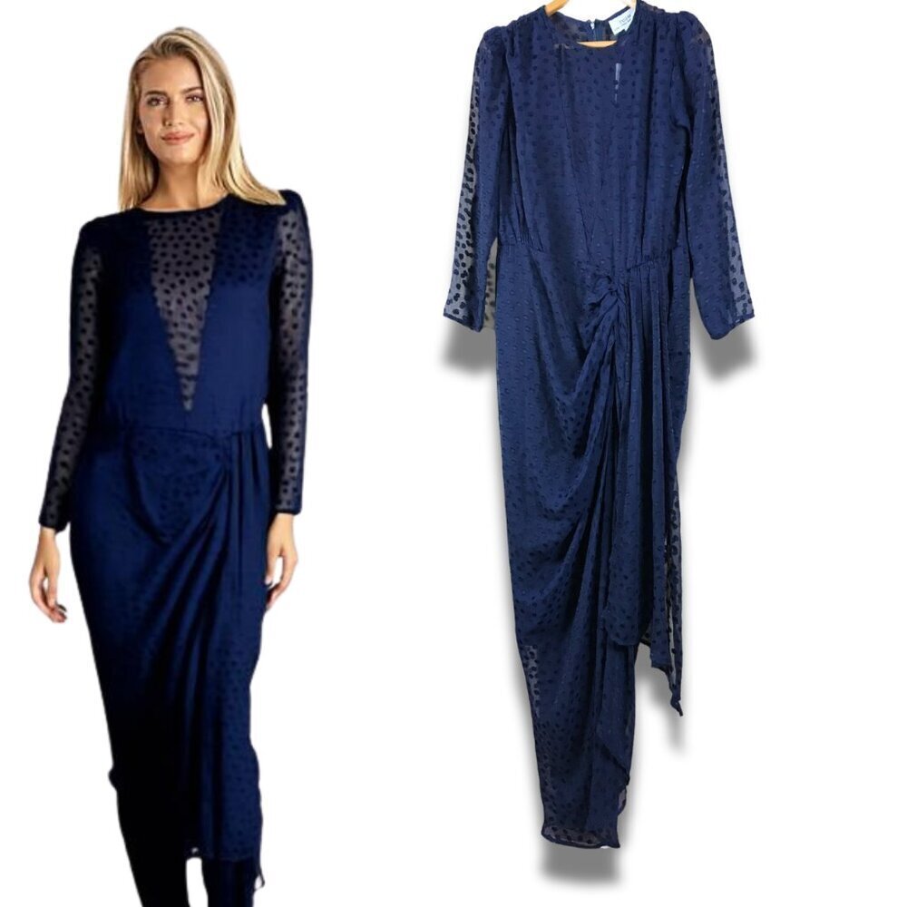 Blue Polka Dot Illusion Maxi Dress NWT M - Picture 2 of 15